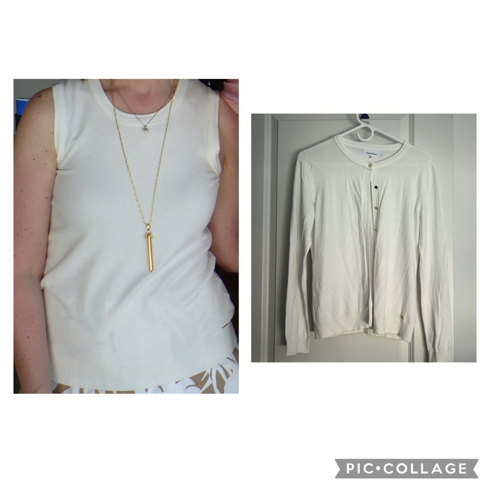 Calvin Klein off white sweater set. Sleeveless sweater is sz M, cardigan is sz S